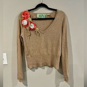 Anthropologie Glyn Mer Floral Applique Sweater M